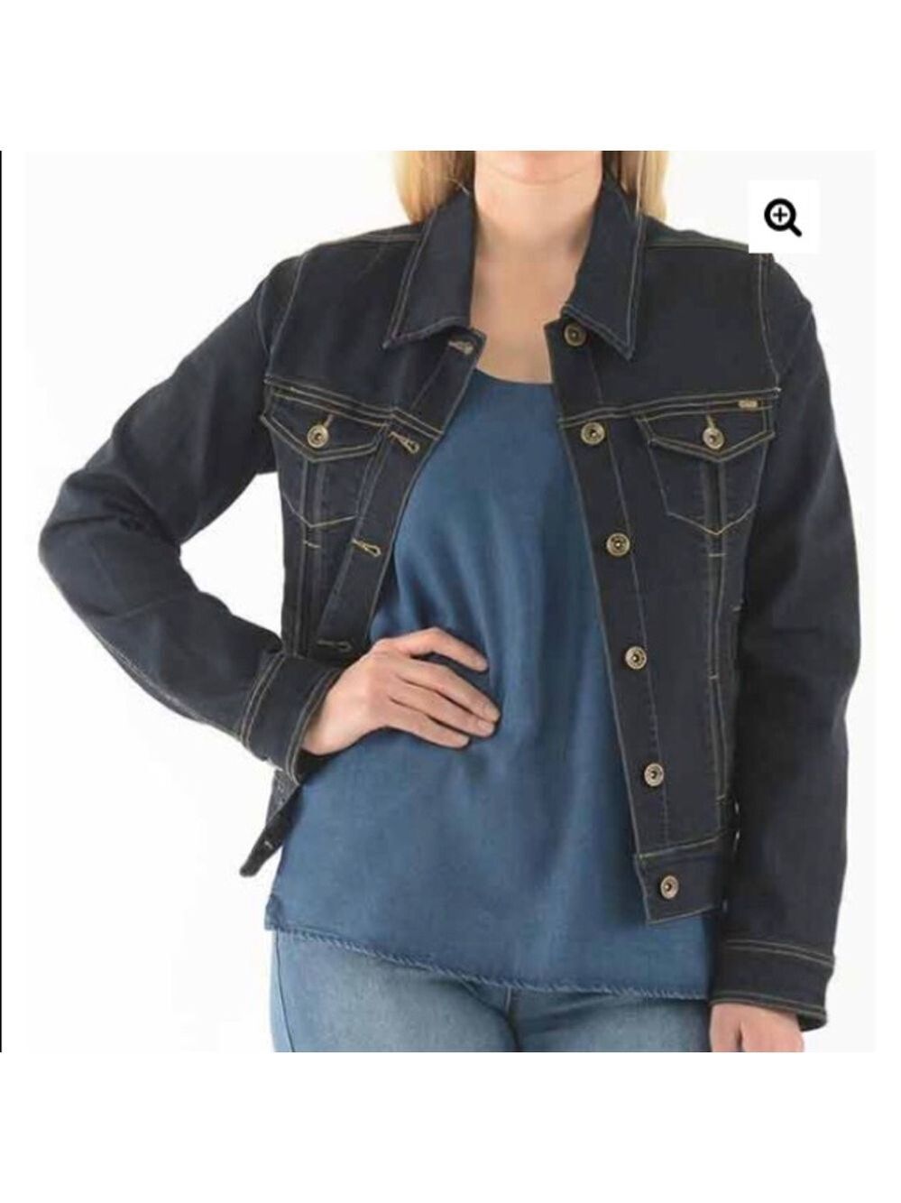 Lois Women's Size Small Blue Dark Wash Button Front Denim Jean Jacket